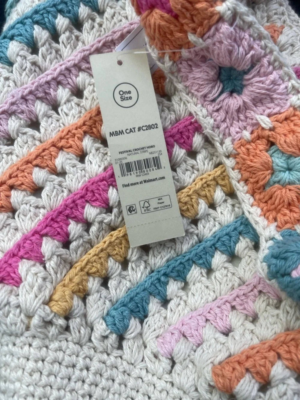 No Boundaries Festival Crochet Hobo Bag, Natural Stripe, Women's